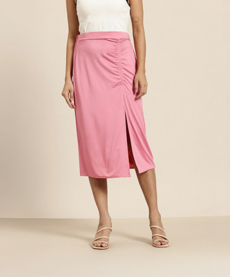 HERE&NOW Solid Women Straight Pink Skirt