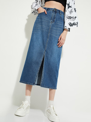 MAX Solid Women Regular Blue Skirt