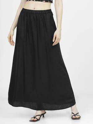 Tokyo Talkies Solid Women Flared Black Skirt