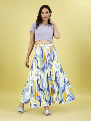 ZWERLON Abstract Women Pleated Light Green Skirt