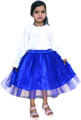 ALINA MODA Self Design Girls Regular Blue Skirt