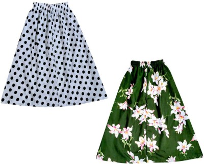 KAVYA Polka Print Girls A-line White, Green Skirt