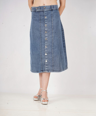AKSHA CREATION Solid Women A-line Light Blue Skirt