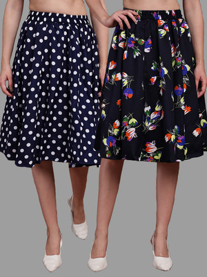 VALLES365 by S.c. Floral Print, Polka Print Women A-line Dark Blue, Black Skirt