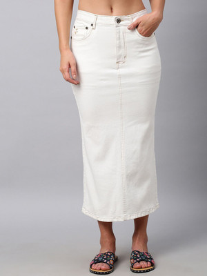 CHEMISTRY Solid Women Pencil White Skirt