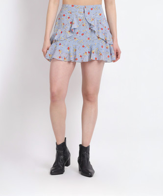 La Zoire Floral Print Women Wrap Around Blue Skirt