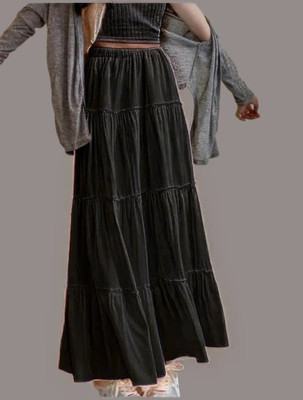 SAINATH TRADERS Solid Women Flared Black Skirt