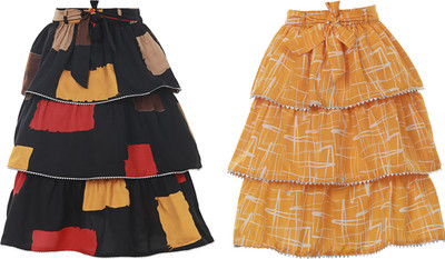 Hunoor Chevron/Zig Zag Girls Pleated Pink Skirt