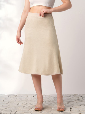 Globus Self Design Women Flared Beige Skirt