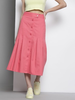 SASSAFRAS Solid Women Pleated Pink Skirt