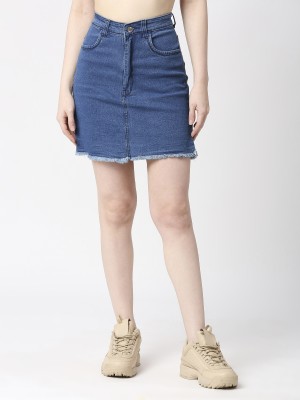 TCI Solid Women Regular Blue Skirt