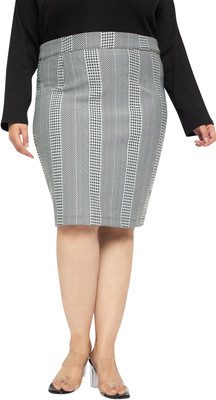 wild U Graphic Print Women Pencil Black, White Skirt