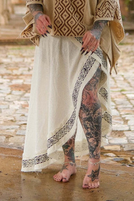 CRYSTALHEAL Printed Women Straight White Skirt