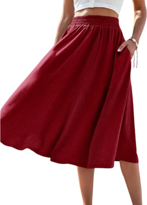 Classy Fashion Solid Women A-line Maroon Skirt