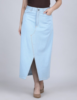 The Behruz Theory Solid Women Straight Blue Skirt
