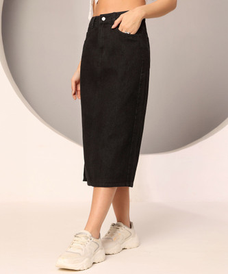 DOLCE CRUDO Solid Women Trumpet Black Skirt