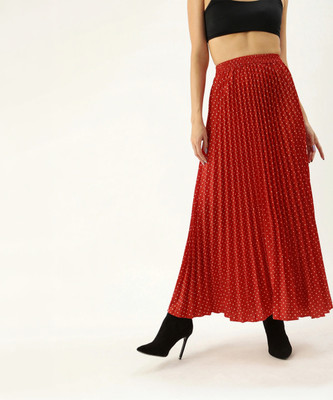 U&F Polka Print Women Pleated Red Skirt