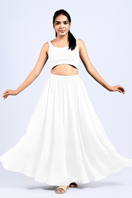 Y X S Embellished Women Flared White Skirt