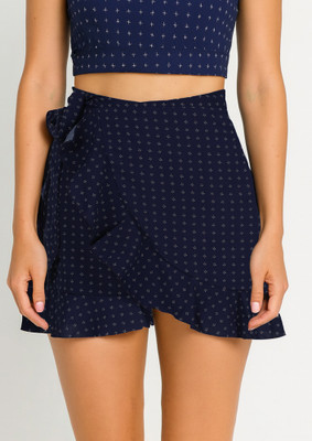 LULU & SKY Floral Print Women Asymetric Blue Skirt