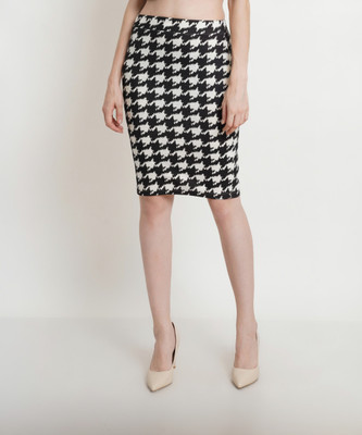 METRONAUT Solid Women Pencil Black, White Skirt