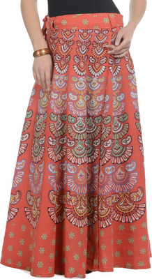 JABAMA Printed Women Wrap Around Orange Skirt