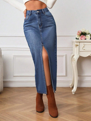 dolsia Washed Women Pencil Blue Skirt