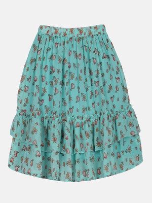KiddoPanti Printed Girls Regular Green Skirt