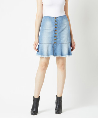 Miss Chase Solid Women Regular Blue Skirt