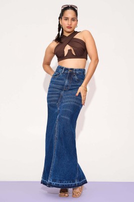 Freakins Solid Women Straight Blue Skirt