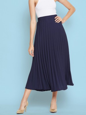 Krunal Raiyani Solid Women Pleated Blue Skirt