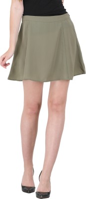 RIVERSUN Solid Women A-line Dark Green Skirt