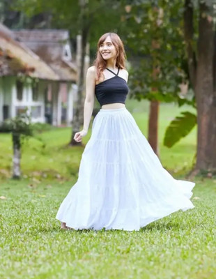 BPRcollection Solid Women Flared White Skirt