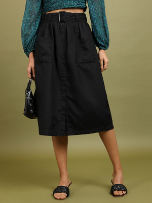 Tokyo Talkies Solid Women A-line Black Skirt