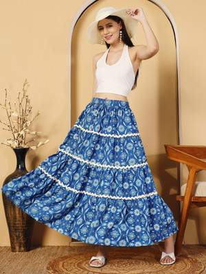 ZWERLON Printed Women Flared Blue Skirt