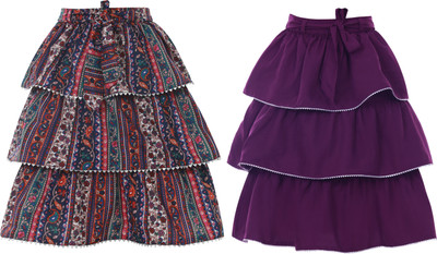 Hunoor Floral Print Girls Pleated Multicolor Skirt