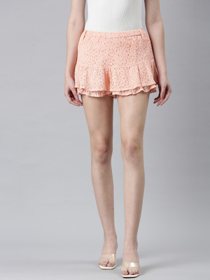 SHOWOFFFF Self Design Women Flared Pink Skirt