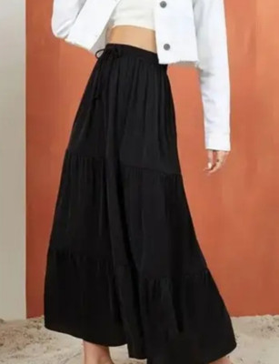 Skrit Solid Women A-line Black Skirt