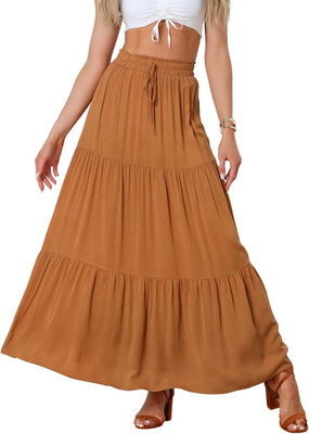 MERRICK Solid Women Tiered Beige Skirt