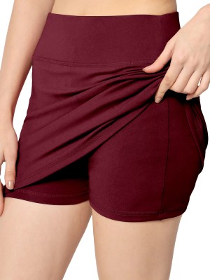 Ann Springs Solid Women Pencil Maroon Skirt