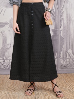 Vishudh Self Design Women Gathered Black Skirt