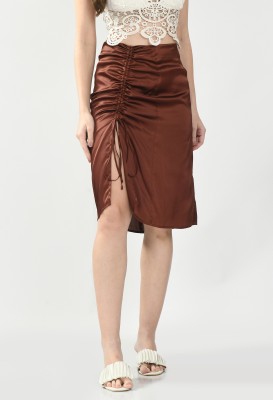 Tushita Solid Women A-line Brown Skirt