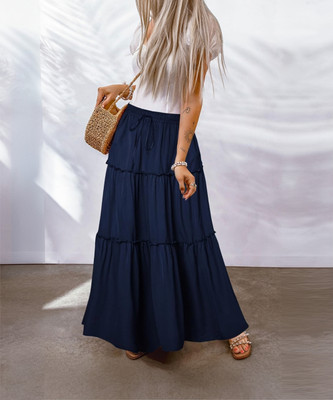 sarojani Solid Women Tiered Dark Blue Skirt