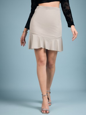 Dressberry Solid Women Peplum Grey Skirt