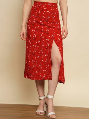 TREND ARREST Floral Print Women A-line Red Skirt