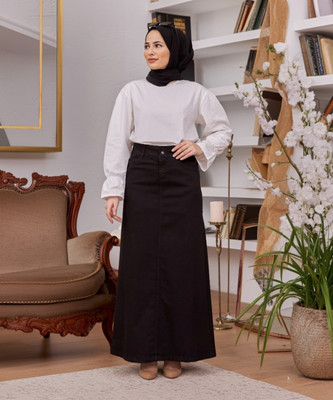 Tripursundari Fashion Solid Women A-line Black Skirt