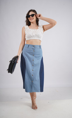 AKSHA CREATION Solid Women A-line Blue Skirt