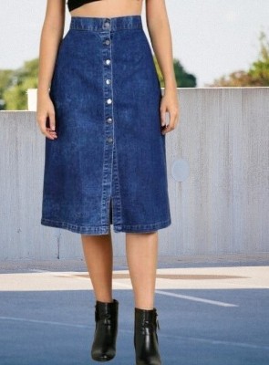 one amore Solid Women A-line Dark Blue Skirt