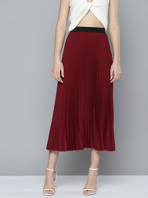CHEMISTRY Solid Women Flared Maroon Skirt