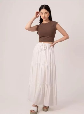 kamnacreation Solid Women Flared White Skirt