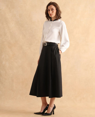 RAREISM Solid Women Regular Black Skirt